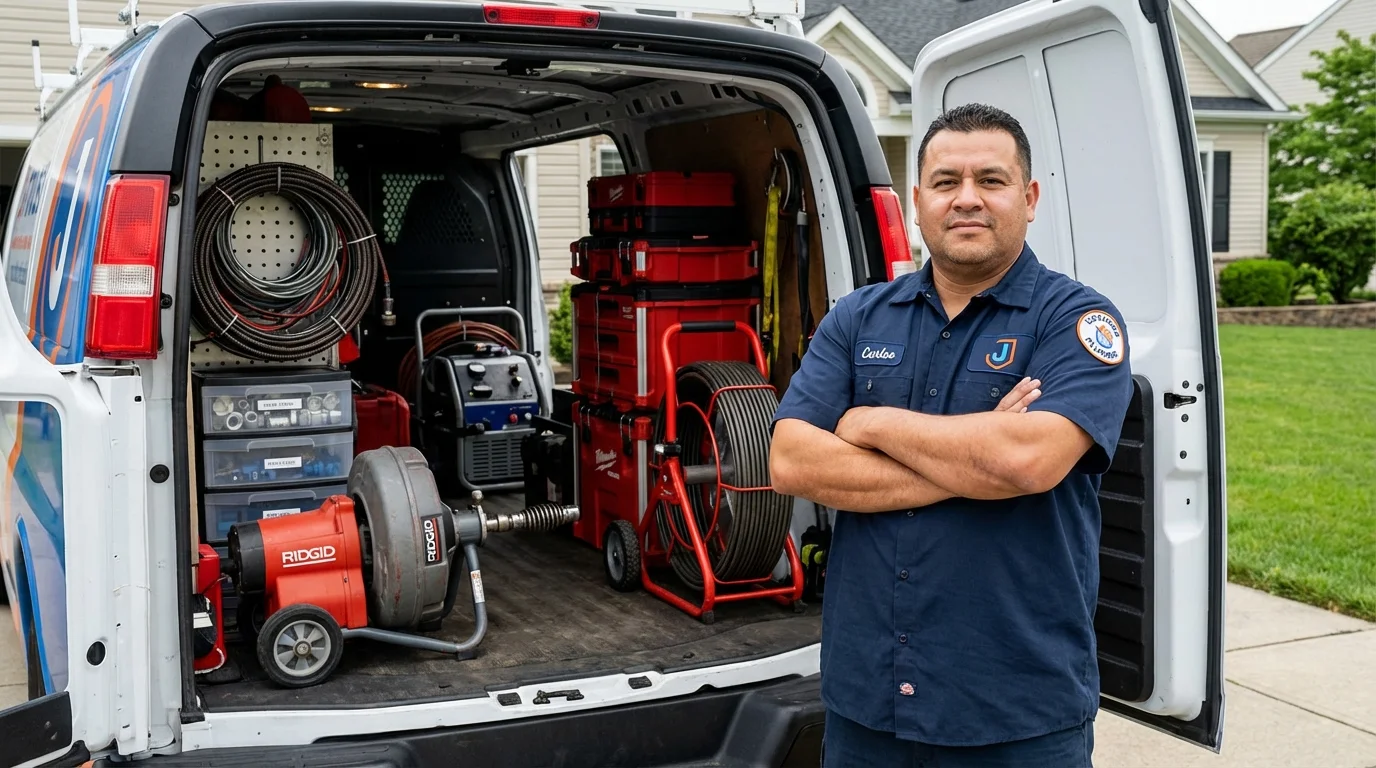 Professional drain cleaning equipment and Johns Plumbing LLC plumber in Ripley