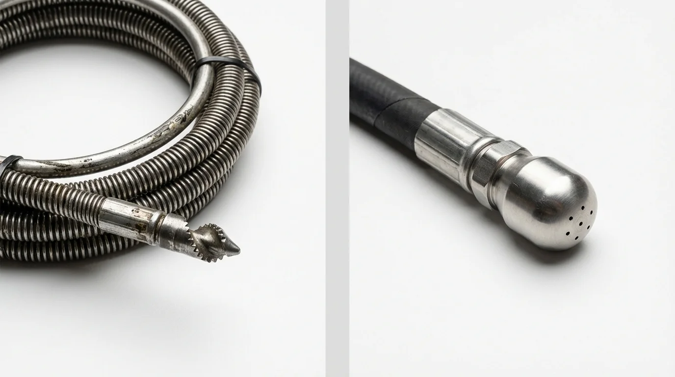 Drain snake cable and hydro jetting nozzle used for drain cleaning in Ripley, MS